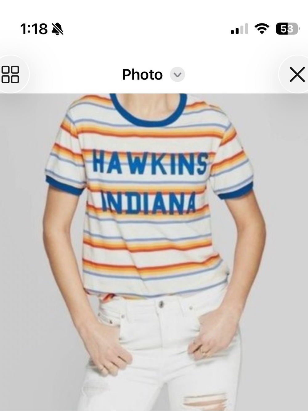 Hawkins Indiana Striped Short Sleeve Tee - Blue, Yellow & Orange - Picture 5 of 5